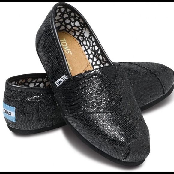 Toms Shoes - TOMS Black Sparkle Glitter Flats SZ 8